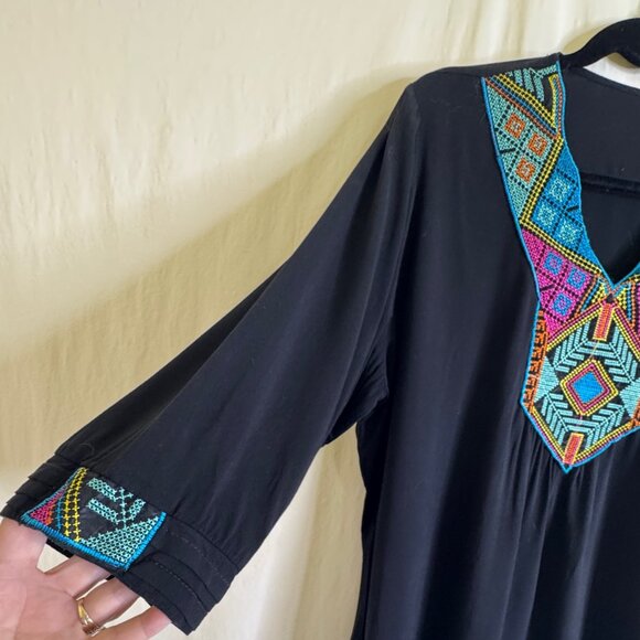 Vintage Women's Moda Cache Blouse Black Embroidered Neck & Sleeves Size XL - Picture 3 of 8